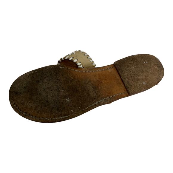 Palm Beach Co. Women's Flat Sandals Tan White Whipstitch 100% Leather Size 8 - Picture 8 of 8